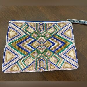 America & Beyond Beaded Wristlet Clutch Boho Geometric Bag